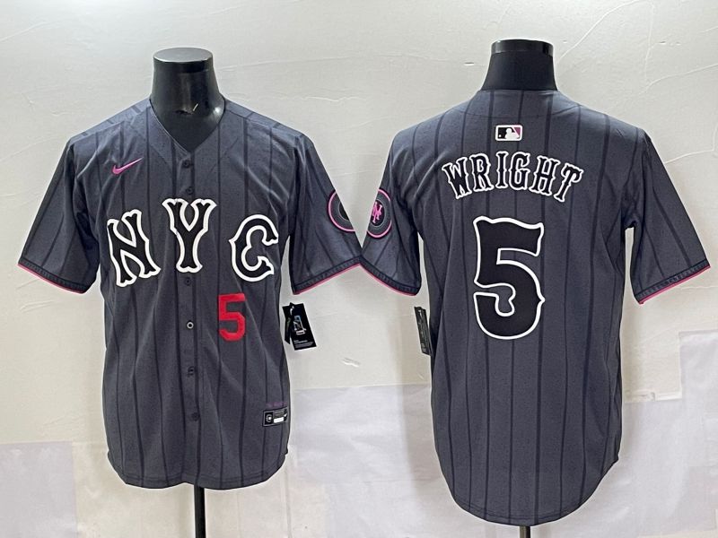 Men 2025 New York Mets #5 Wright Grey Game Nike MLB Jersey style 03